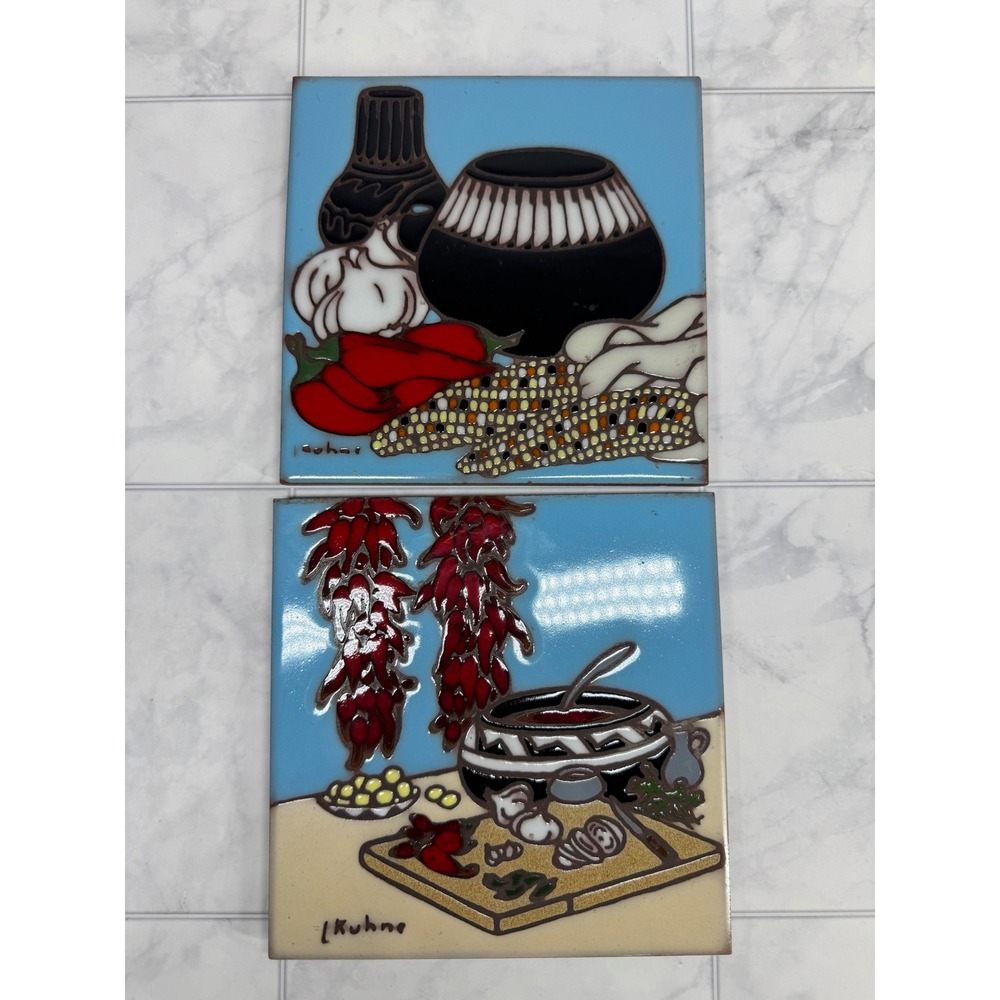1990 Earthtones Southwestern Art Tiles Trivets Set of 2 Tucson AZ 6x6